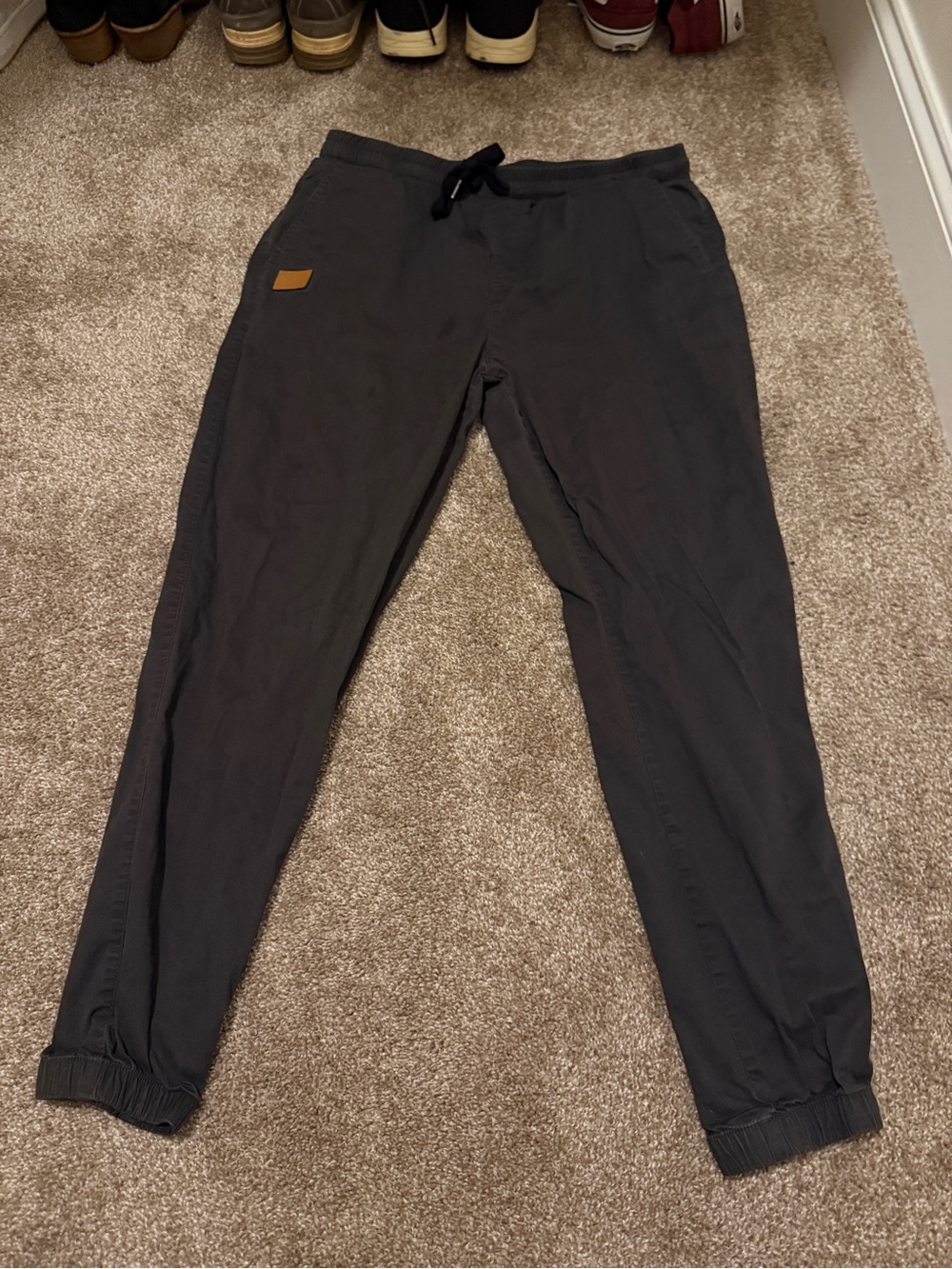 Dark Charcoal Chino Jogger Pants with Drawstring Waist